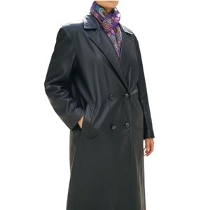 Donna Pelle Leather Black Trench Coat. Size Medium.